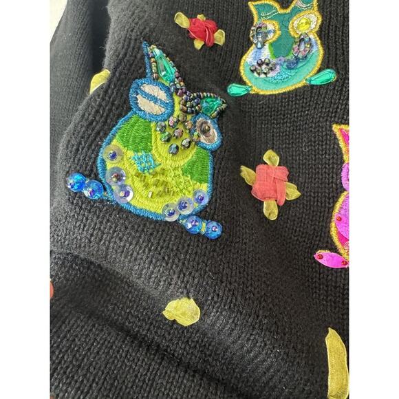 Vintage JACK B QUICK Owl Cardigan black Button Up beaded Sweater Sz S - Picture 5 of 9